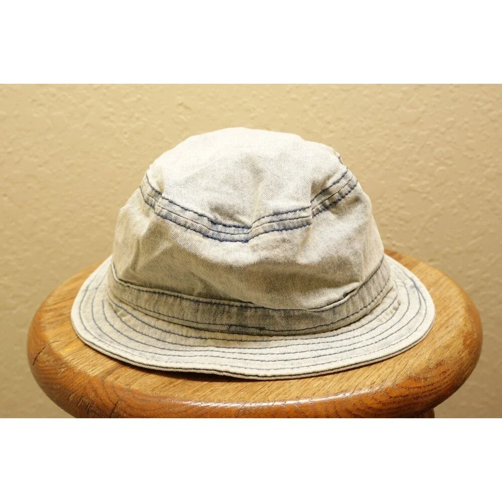 Adidas Originals Acid Wash Denim Bucket Hat OSFA Trefoil Logo Blue White Sun Cap